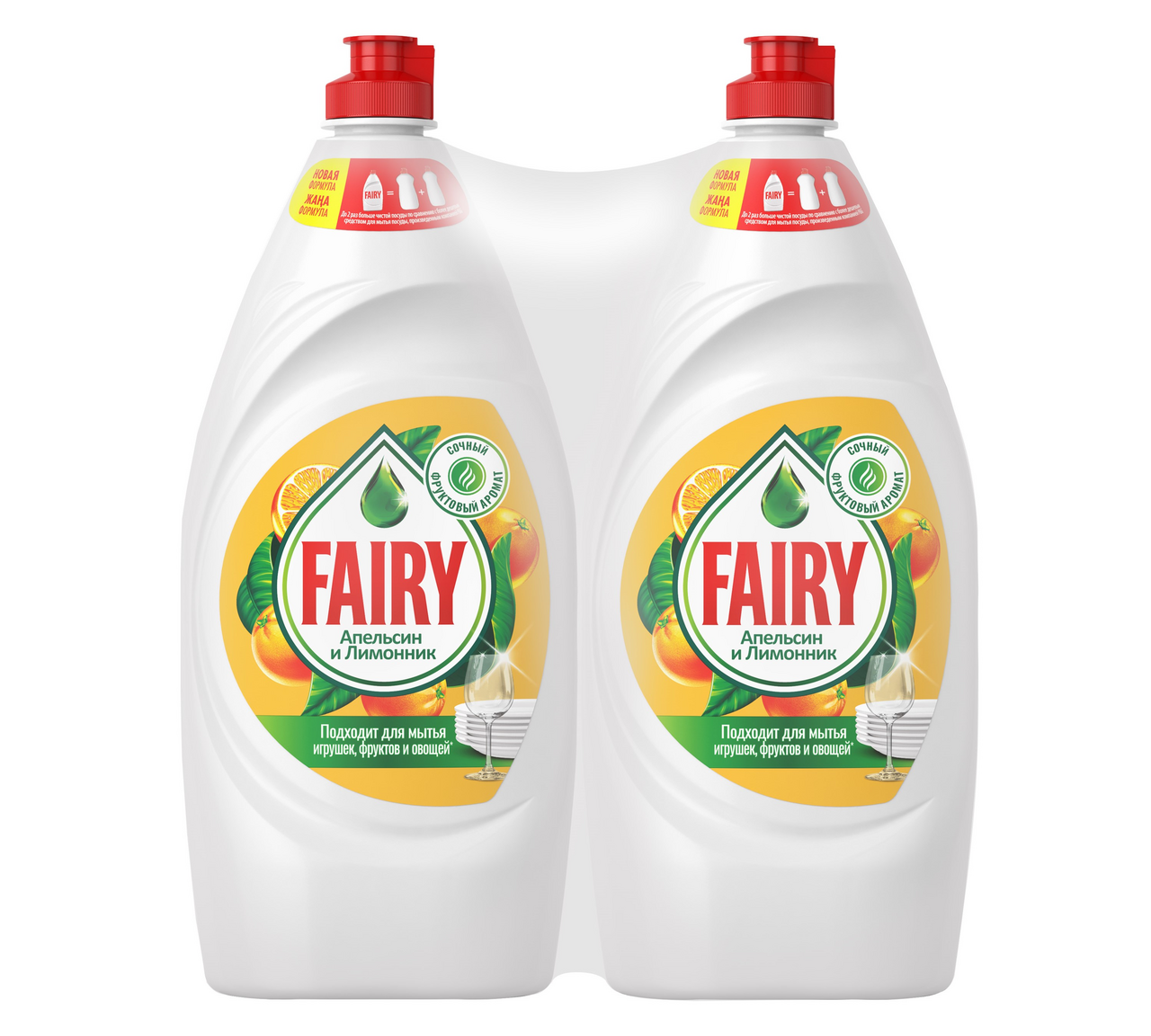 Средство для мытья посуды Fairy апельсин и лимонник (900мл x 2шт), 1.8л