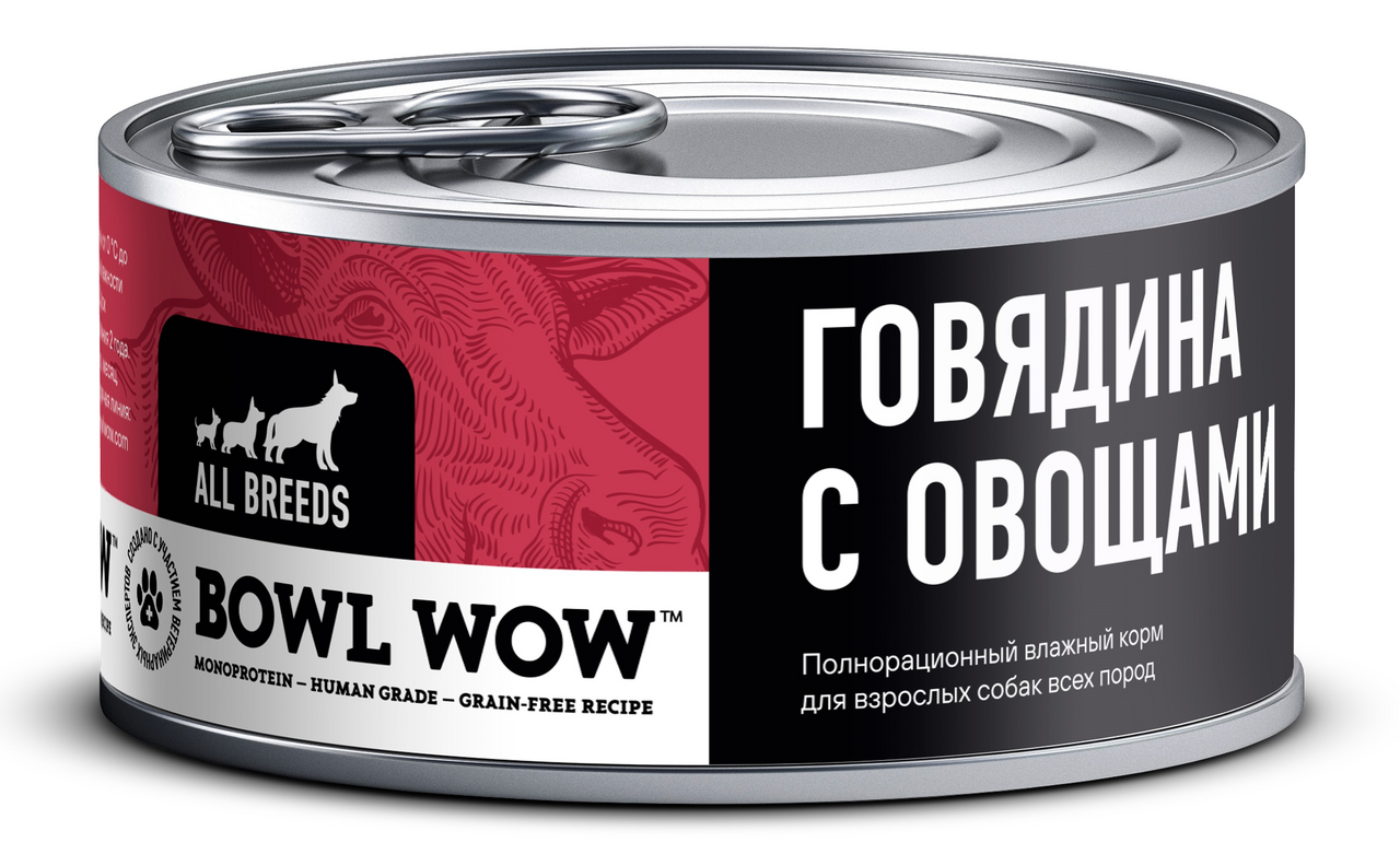 Корм влажный Bowl Wow для собак говядина и овощи, 100г