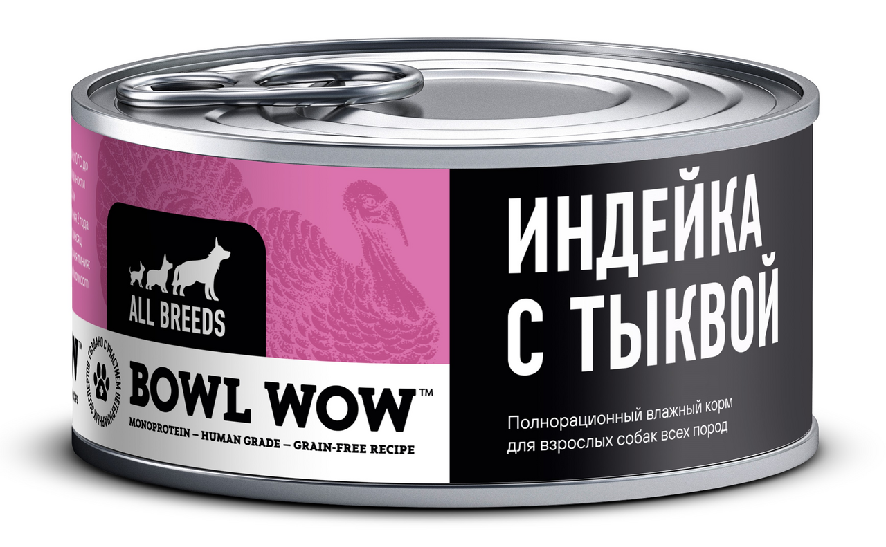 Корм влажный Bowl Wow для собак индейка и тыква, 100г