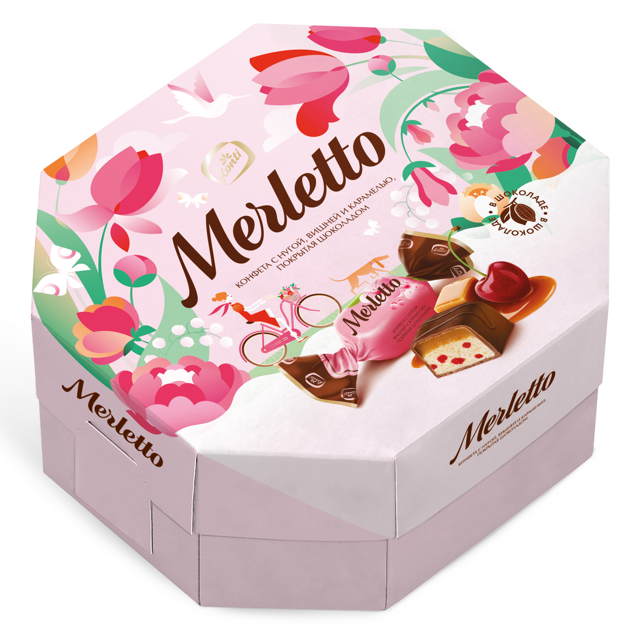 Конфеты Merletto шоколадные нуга с вишней и карамелью, 150г