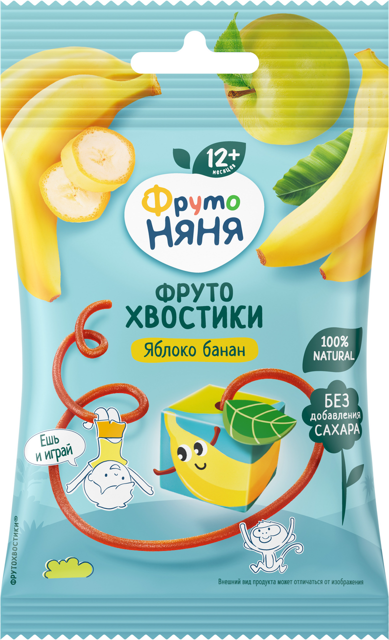 Кусочки фруктовые ФрутоНяня хвостики яблоко и банан, 15г