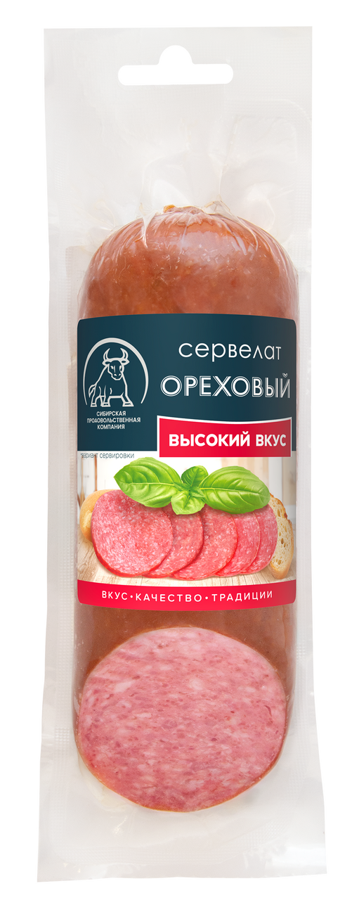 Колбаса Высокий вкус сервелат ореховый варено-копченая, 250г