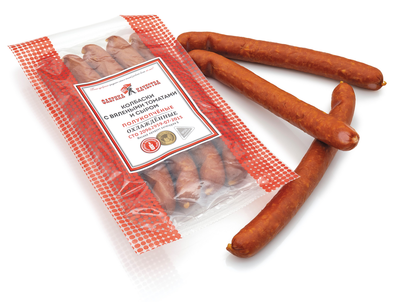 Колбаски Фабрика качества вяленые томаты и сыр полукопченые, ~300г