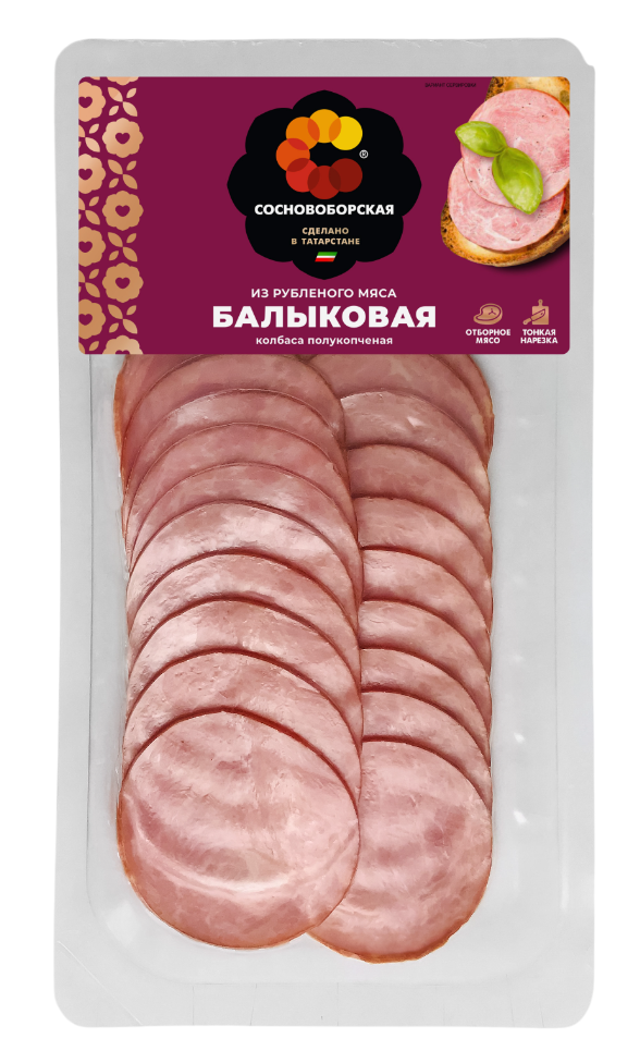 Колбаса Сосновоборская Балыковая полукопченая нарезка, 100г