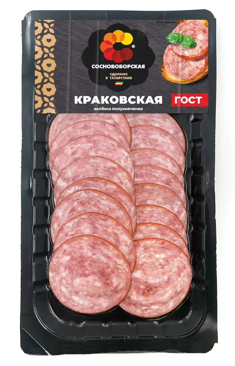 Колбаса Сосновоборская Краковская полукопченая нарезка, 100г