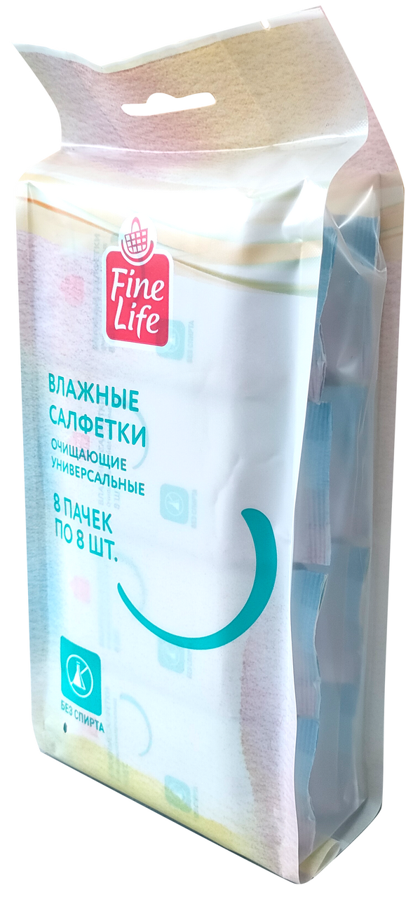 Fine Life Салфетки влажные очищающие универсальные, 8 x 8шт