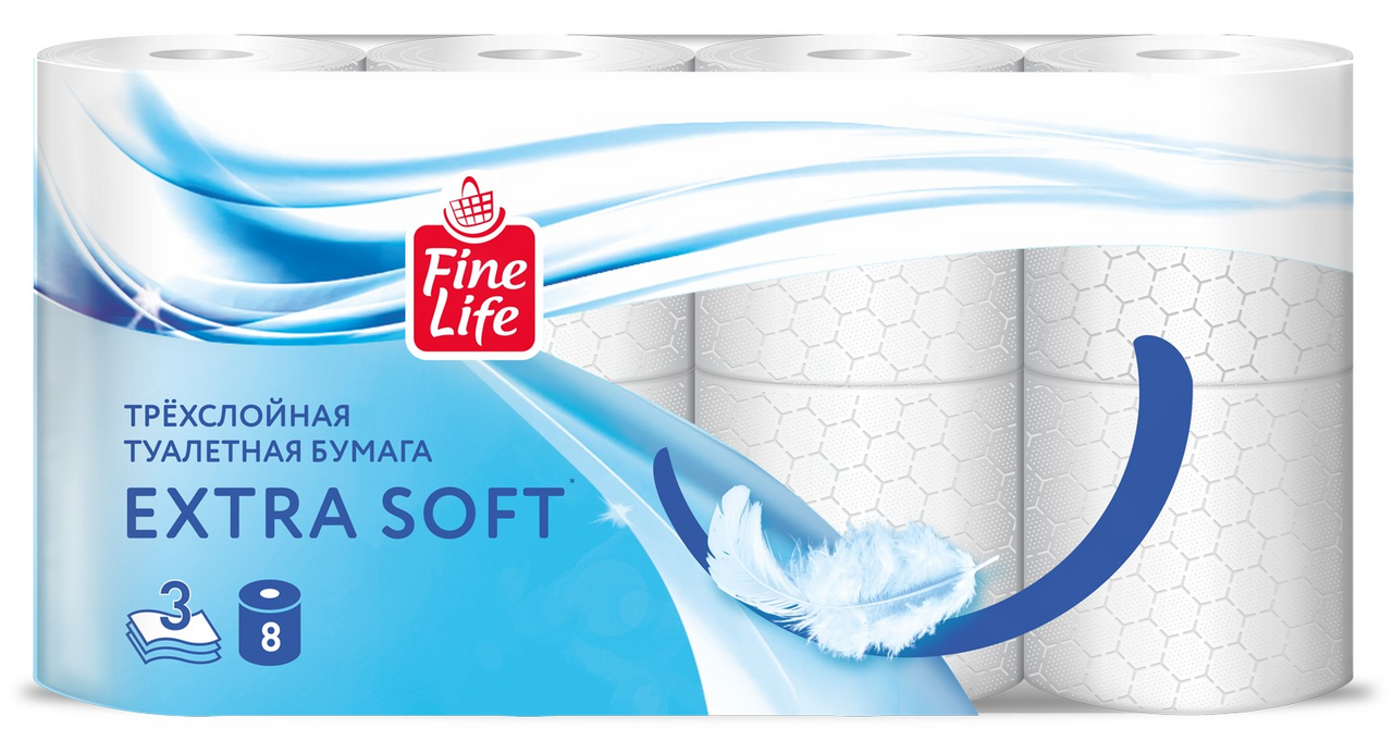 Fine Life Туалетная бумага Extra Soft белая трехслойная 8 рулонов