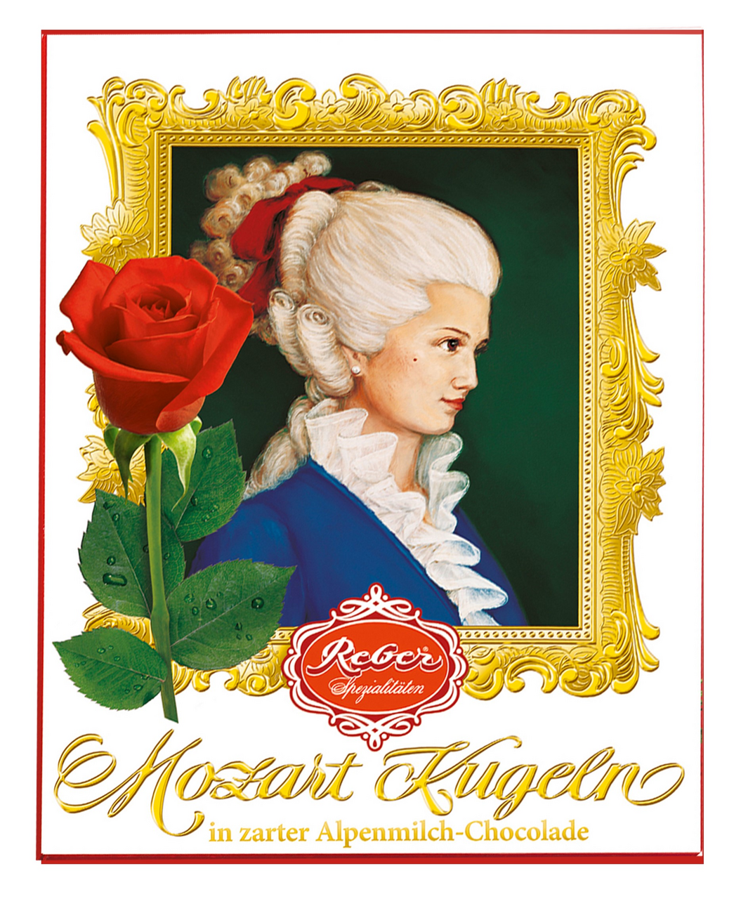 Конфеты Reber Mozart Kugeln шоколадные с открыткой роза, 120г