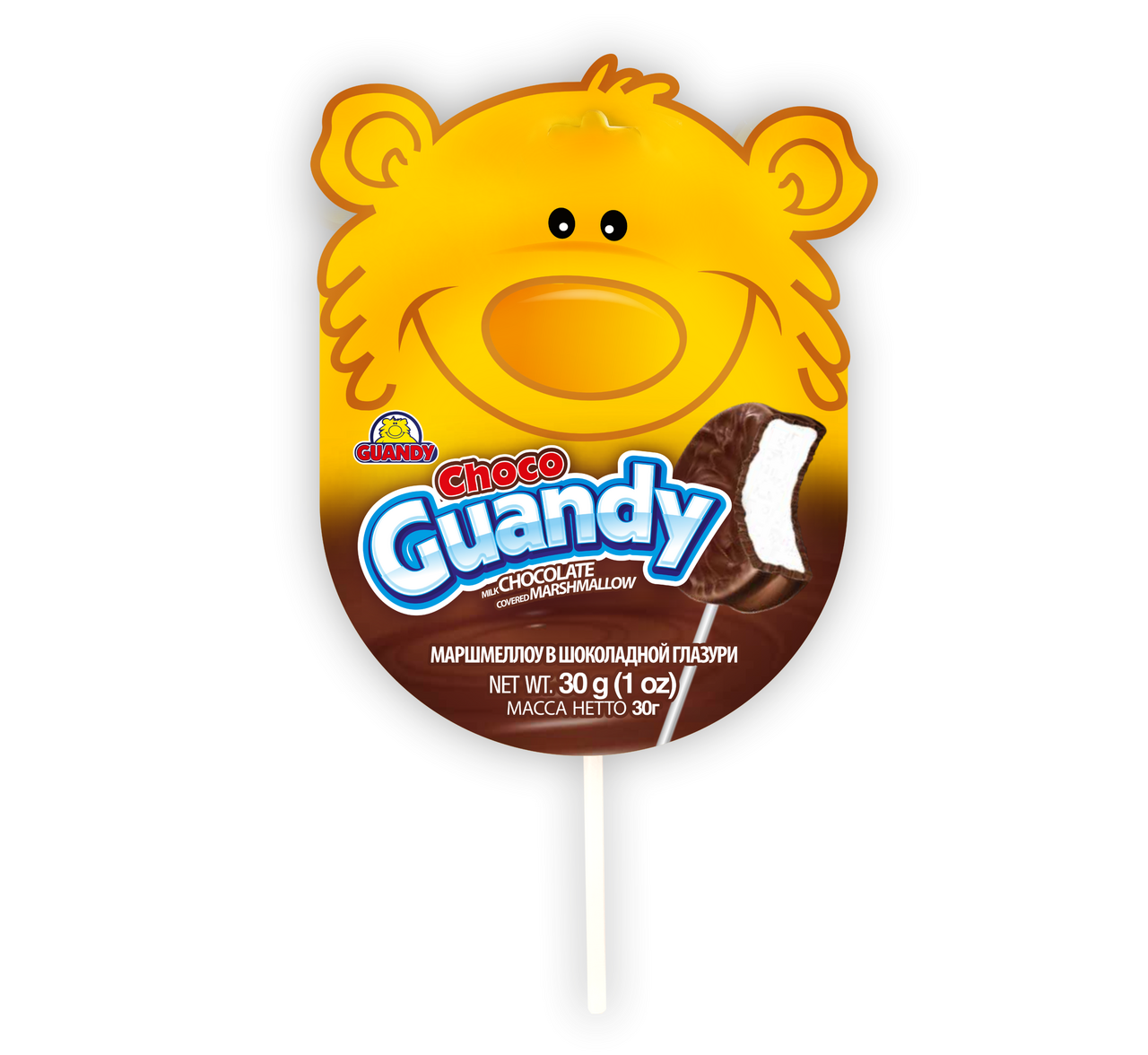 Маршмеллоу Guandy Мишка в шоколадной глазури на палочке, 30г
