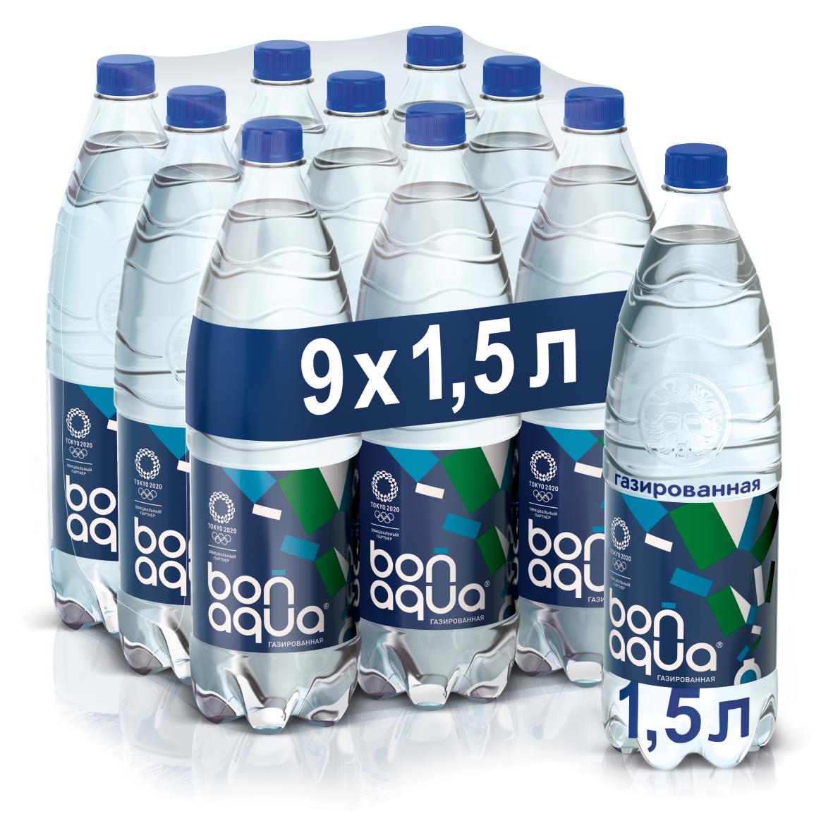 Питьевая вода BONAQUA газированная, 1,5 л