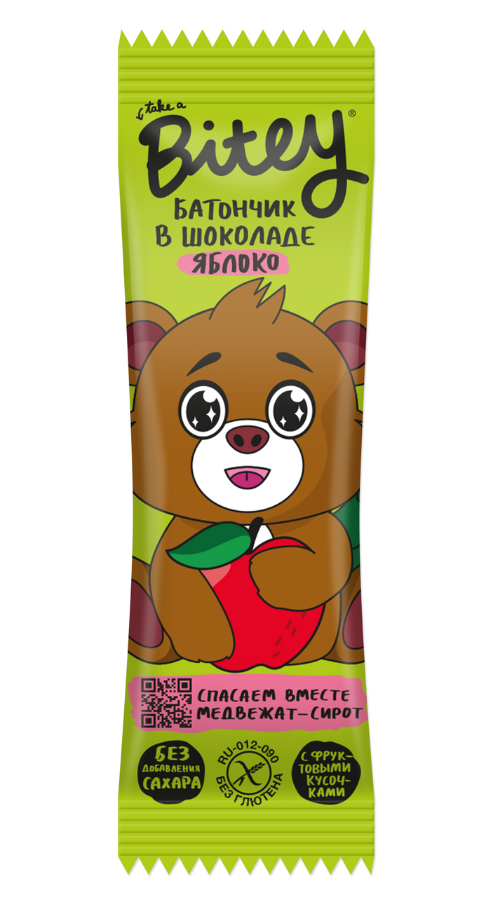 Изображение товара Фруктовый батончик Take a Bitey с шоколадом и яблоком 35 г натуральный полезный снек
