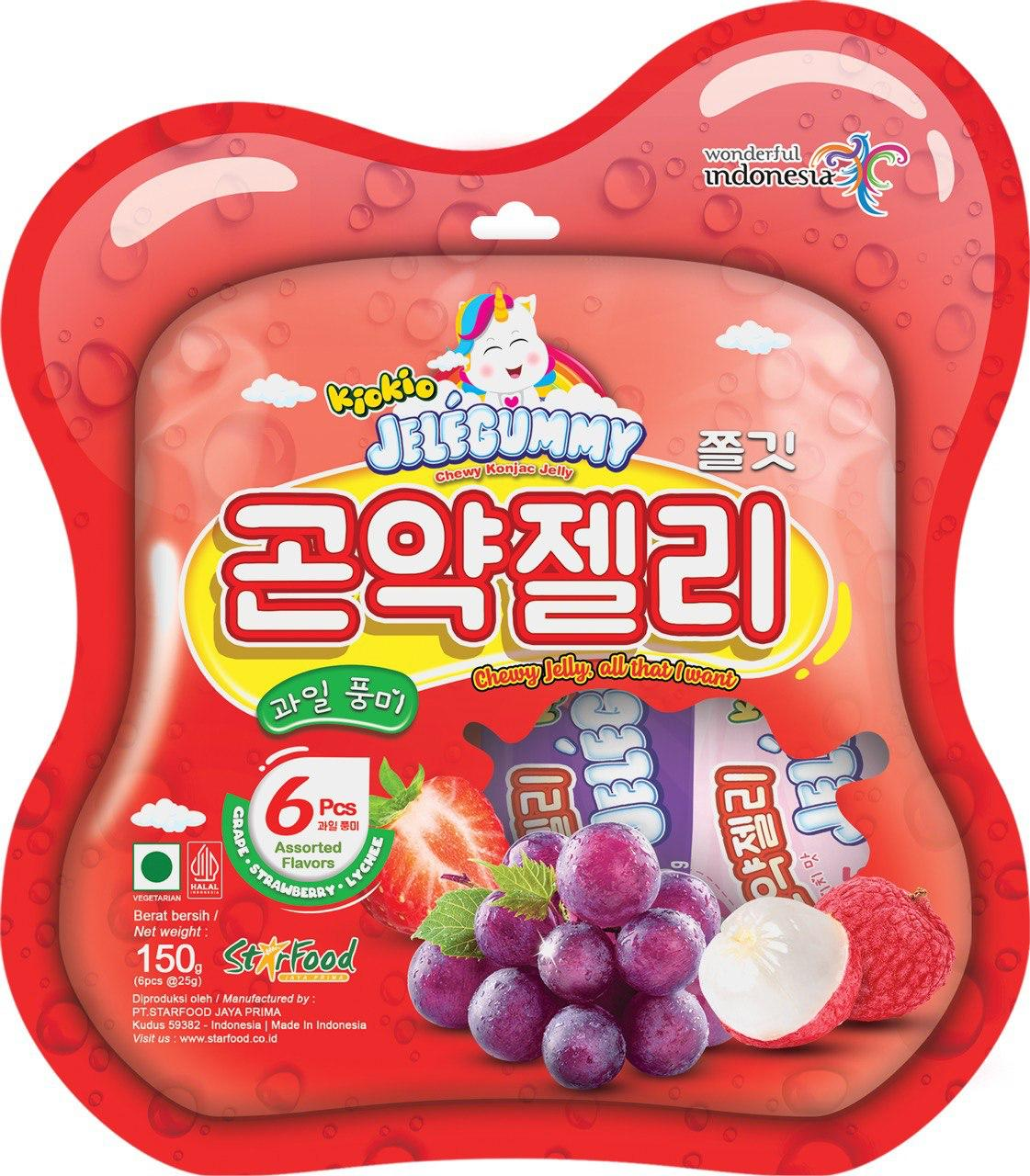 Желе Kiokio Jelegummy с клубникой, личи и виноградом, 150г
