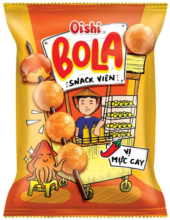 Чипсы-шарики Oishi пряный кальмар, 68г