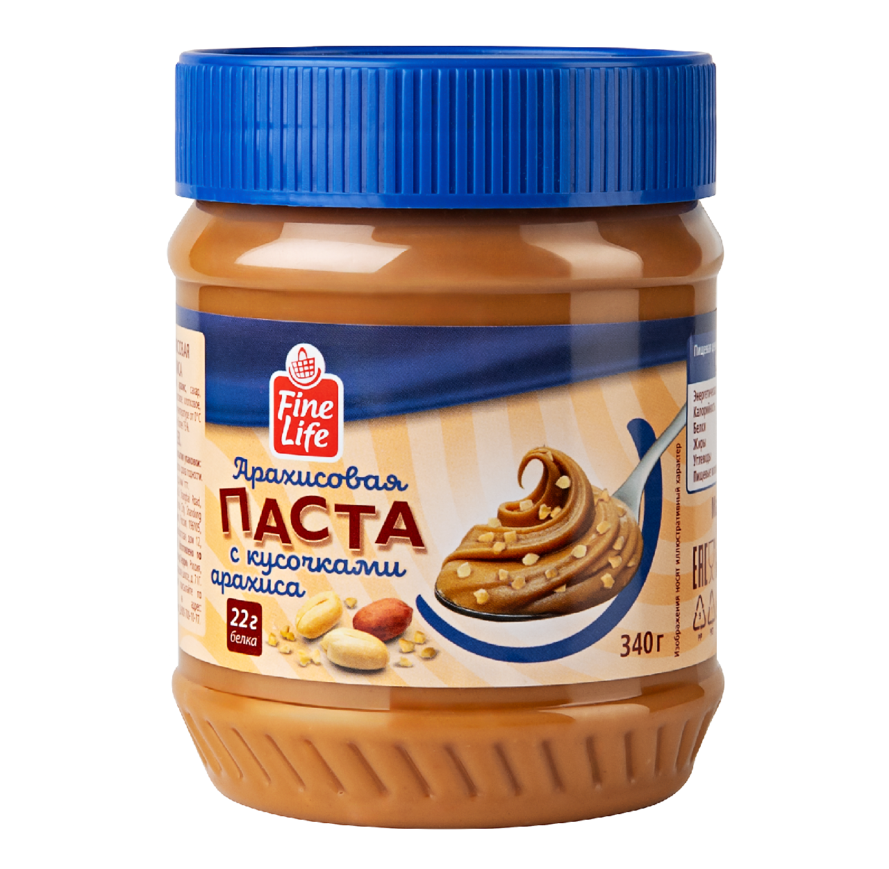 Fine Life Паста арахисовая с кусочками арахиса, 340г
