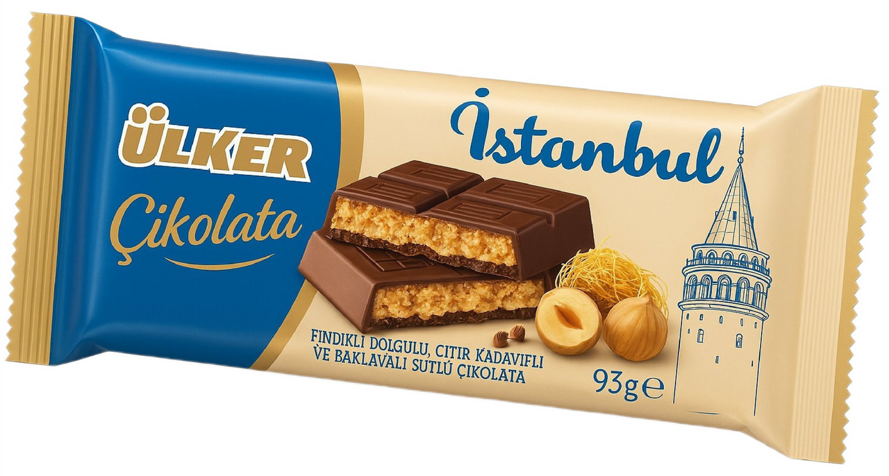 Шоколад Ulker Istanbul молочный с фундуком, кадаифом и пахлавой, 93г