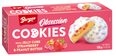 Печенье Bergen Obsession с кусочками желе со вкусом клубники, арахисом и арахисовым кремом, 128г