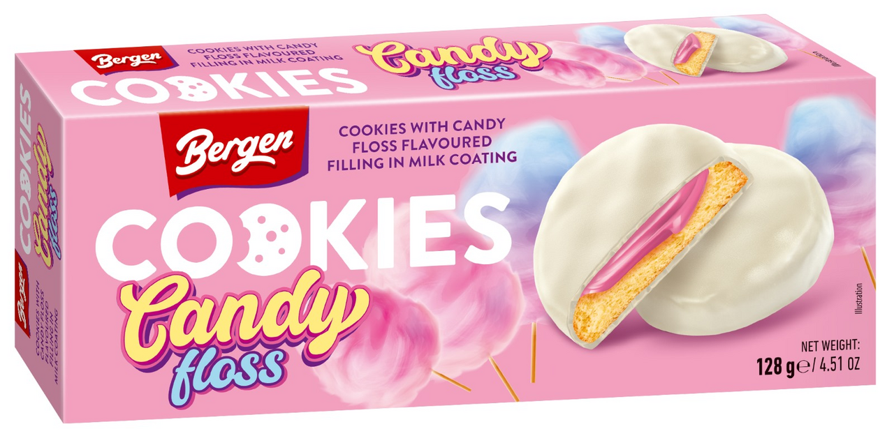 Печенье Bergen Candy floss со вкусом сахарной ваты со взрывной карамелью, 128г