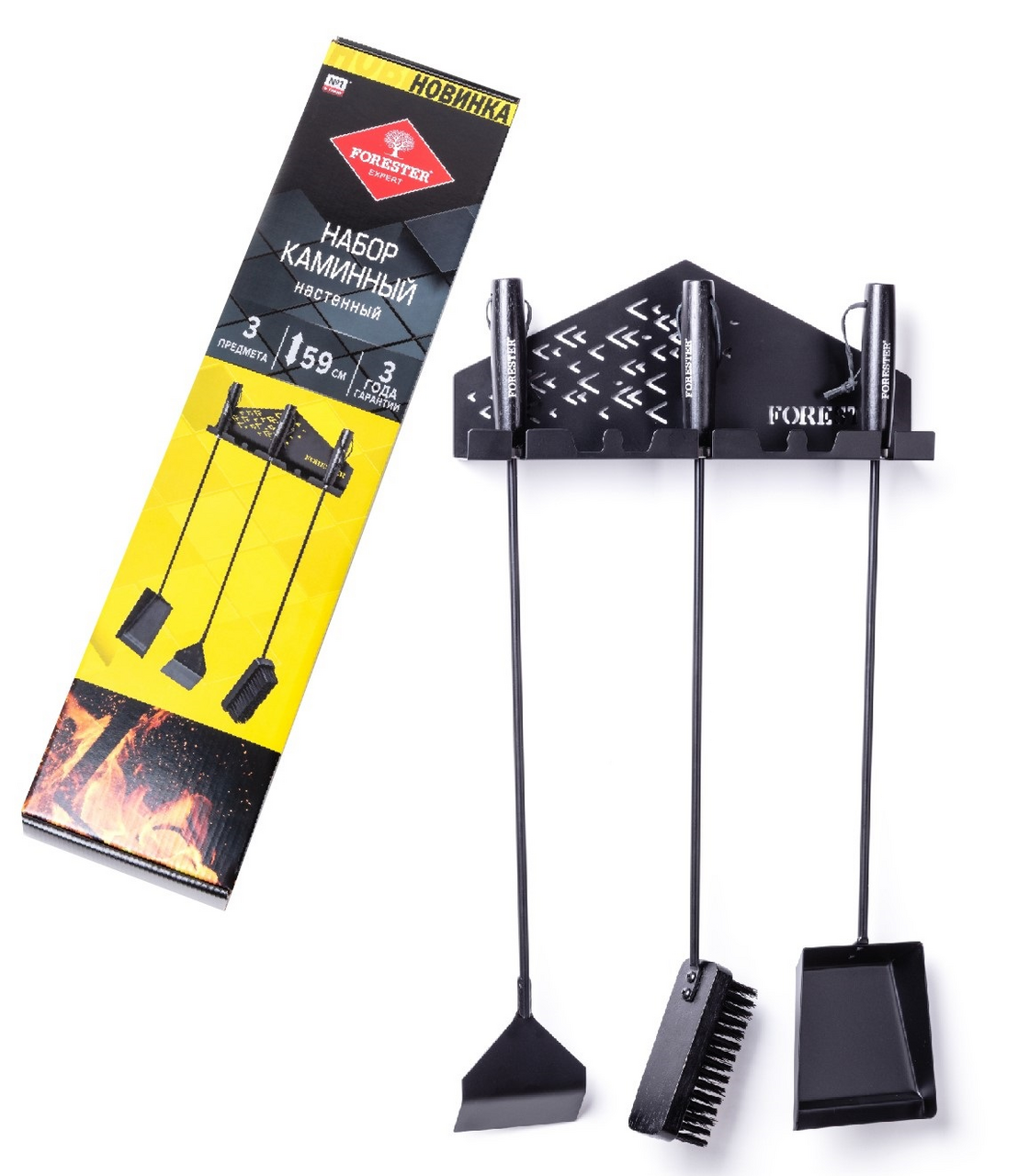 Изображение товара Набор каминных инструментов Forester настенный 3 предмета совок щетка кочерга 59 см