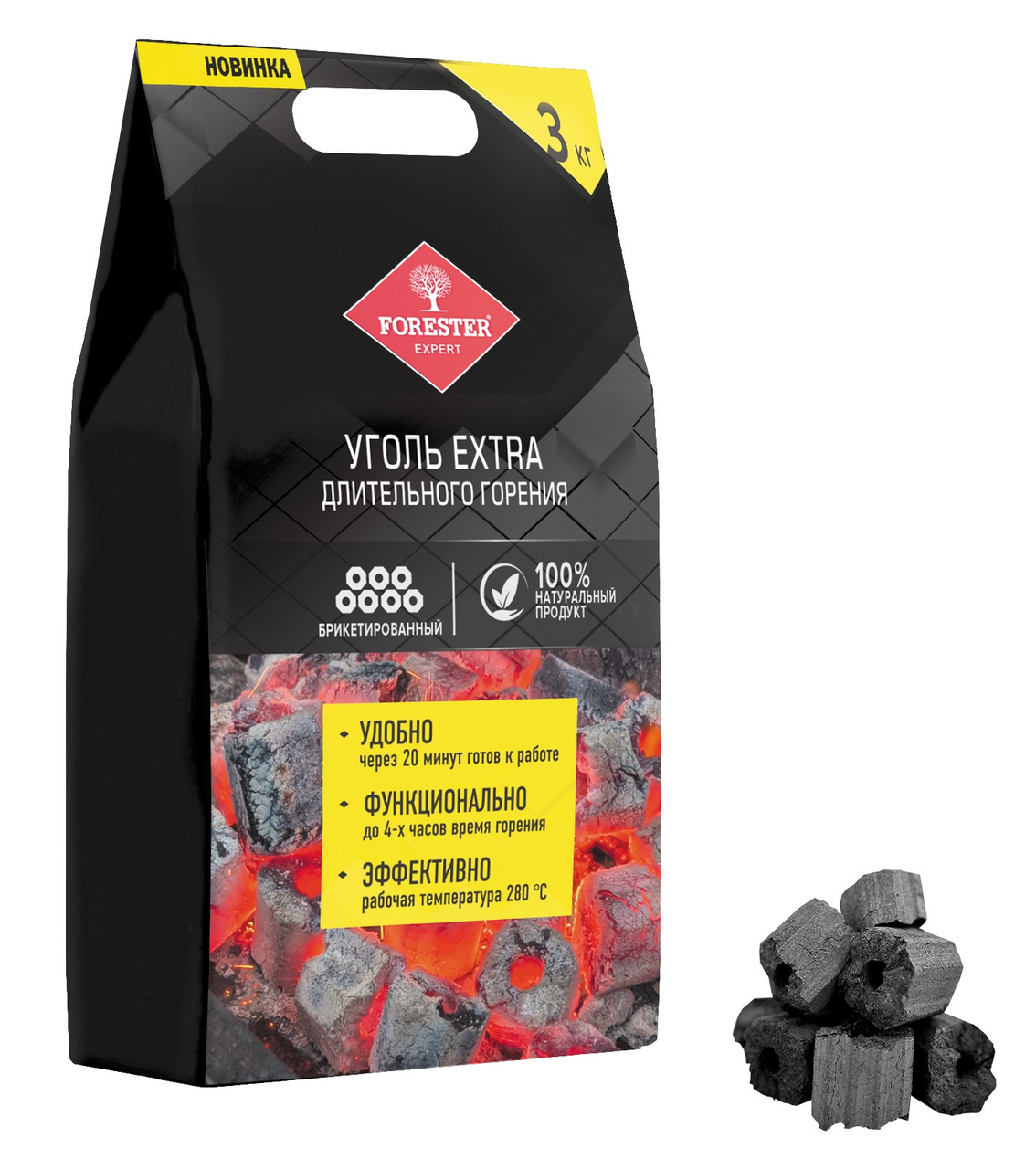 Изображение товара Уголь длительного горения Forester extra брикетированный 3кг