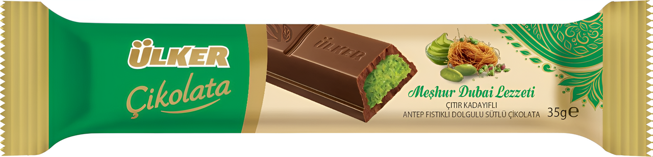 Шоколад Ulker Dubai молочный с фисташковой начинкой и кадаифом, 35г