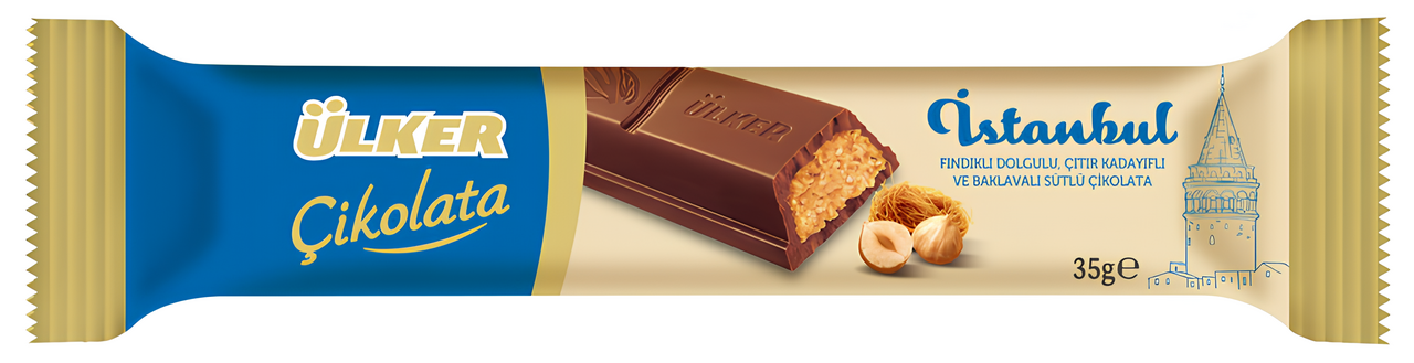 Шоколад Ulker Istanbul молочный с фундуком и хрустящей начинкой из кадайифа, 35г
