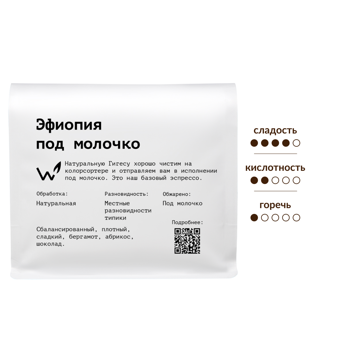 Кофе Сварщица Екатерина Эфиопия под молочко зерновой, 250г