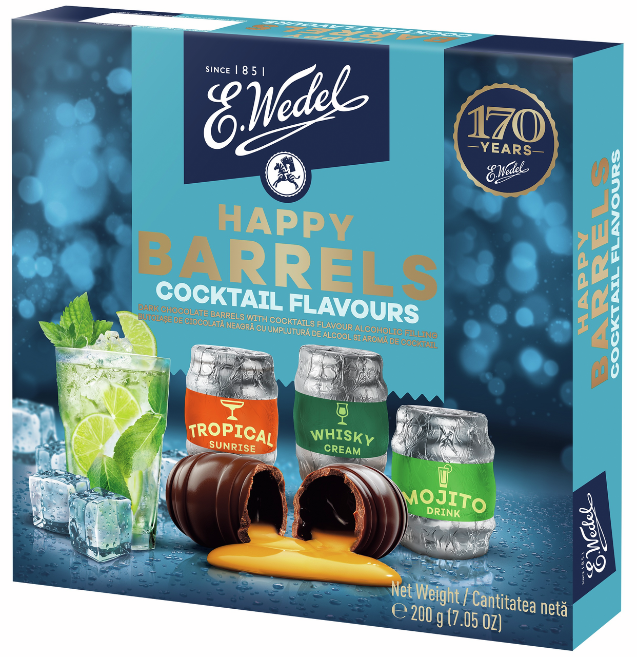 Конфеты E.Wedel Happy Barrels темный шоколад и коктейли, 200г