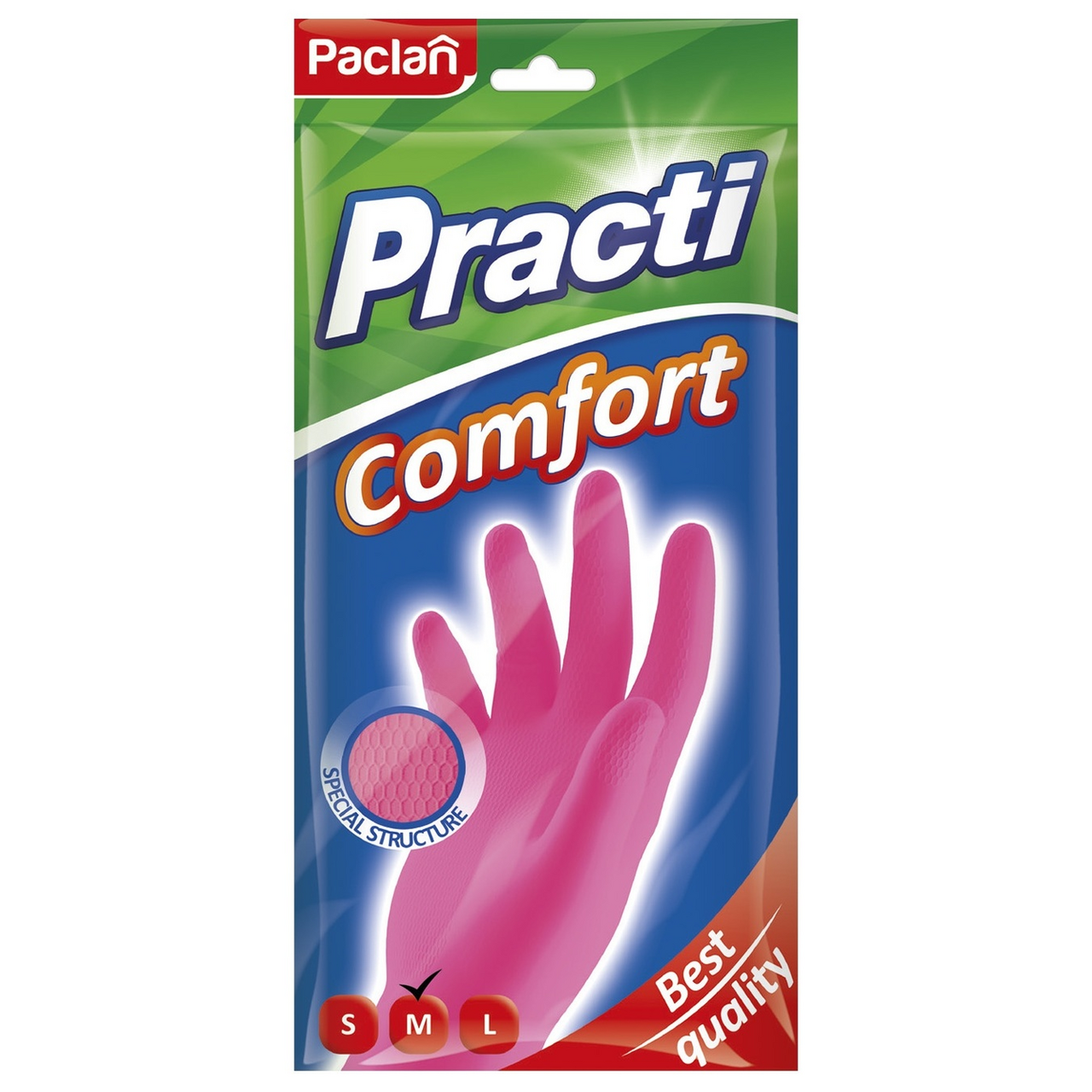 Перчатки хозяйственные Paclan Comfort латексные М, 30 x 14.5 x 0.9см