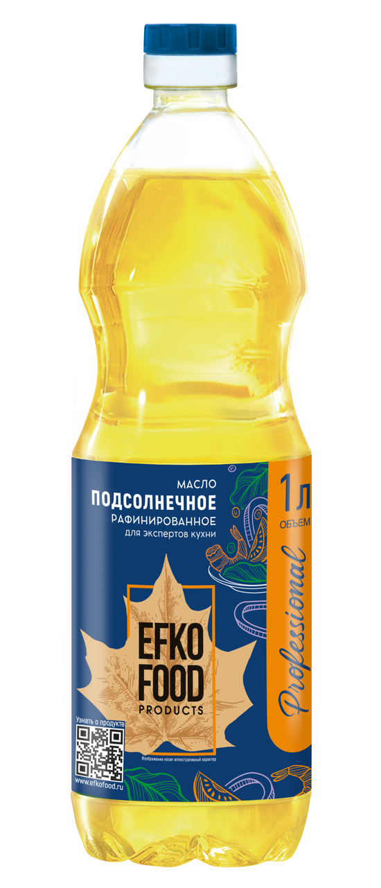 Масло подсолнечное Efko Food Professional рафинированное дезодорированное, 1л