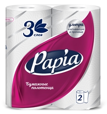 Бумажные полотенца Papia 3 слоя, 2 рулона