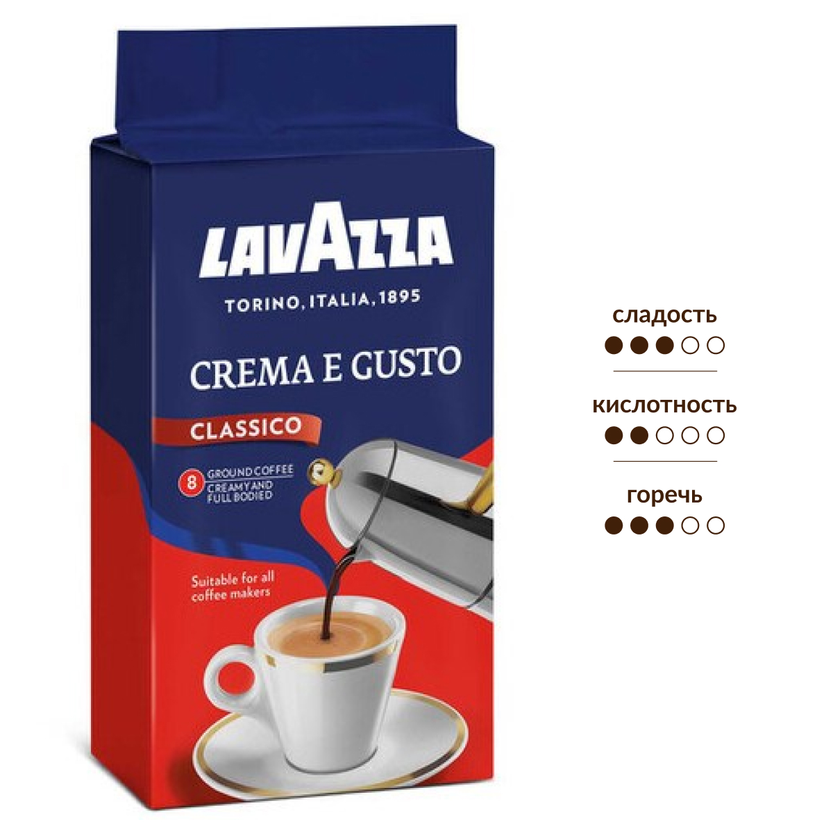 Изображение товара Кофе Lavazza Crema e Gusto Classico молотый 250 г Италия