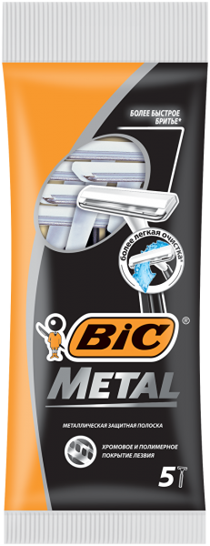 Изображение товара Бритва одноразовая мужская BIC Metal 1 лезвие защитная металлическая полоска, 5 шт