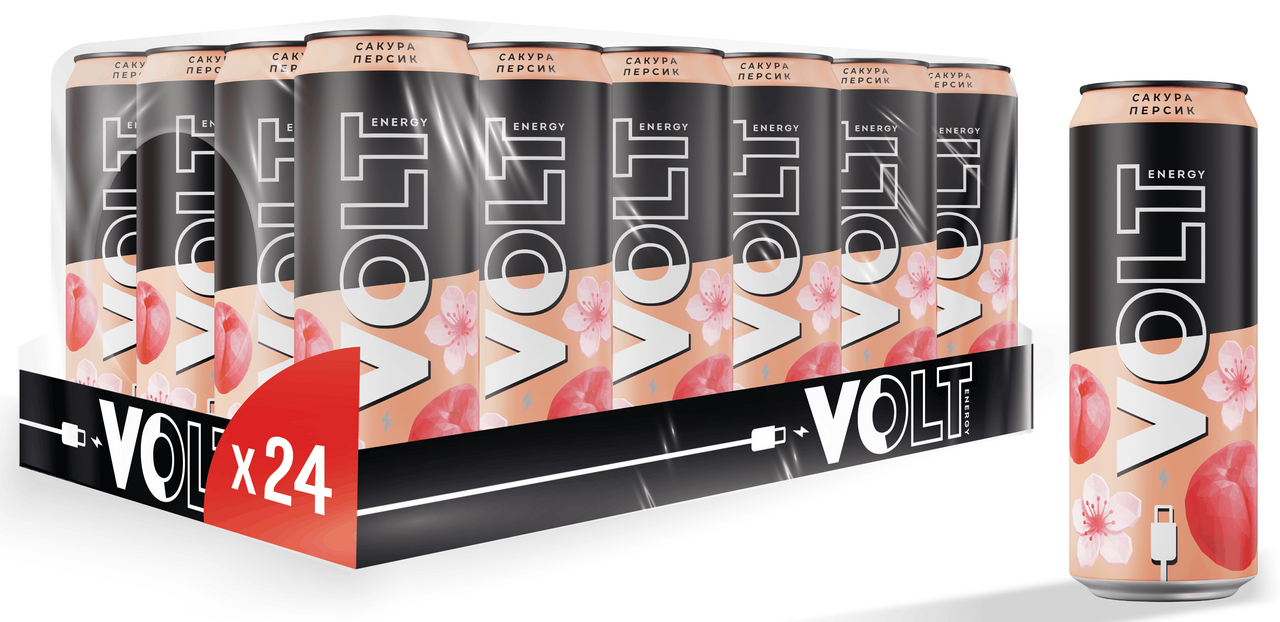Энергетический напиток Volt Energy Сакура и персик, 450мл x 24 шт