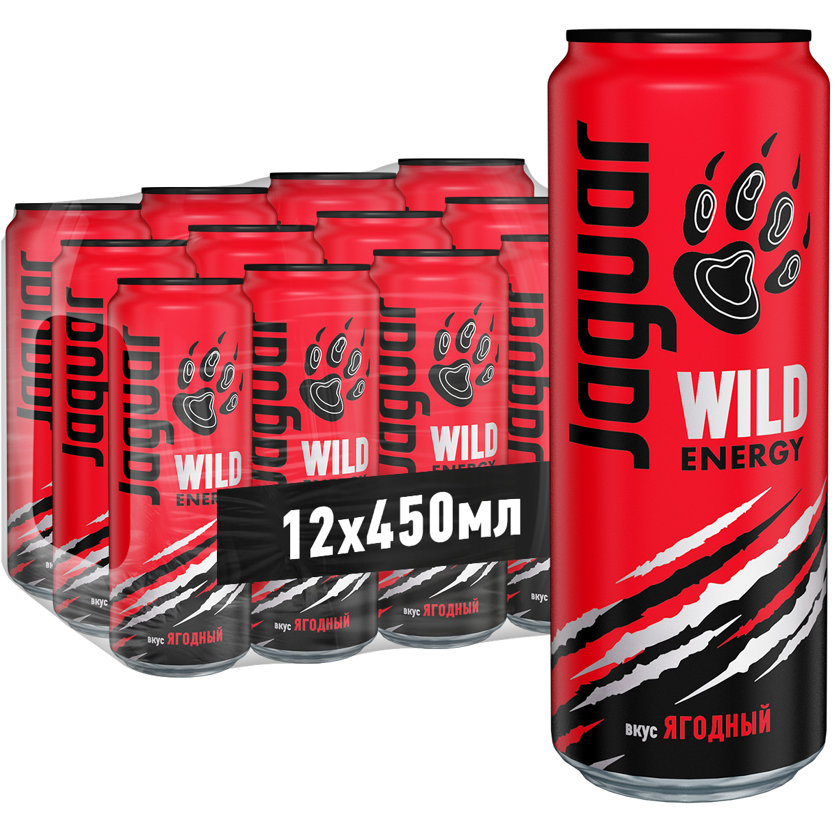 Энергетический напиток Jaguar Wild Energy ягодный, 450мл x 12 шт