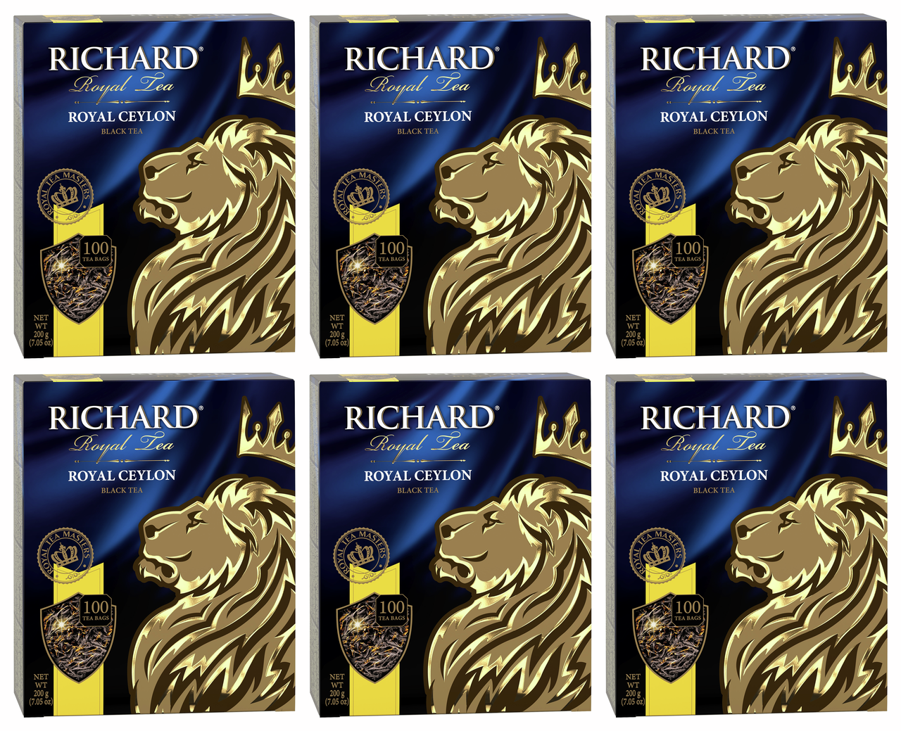 Чай Richard Royal Ceylon черный байховый (2г х 100пак), 200г x 6 шт