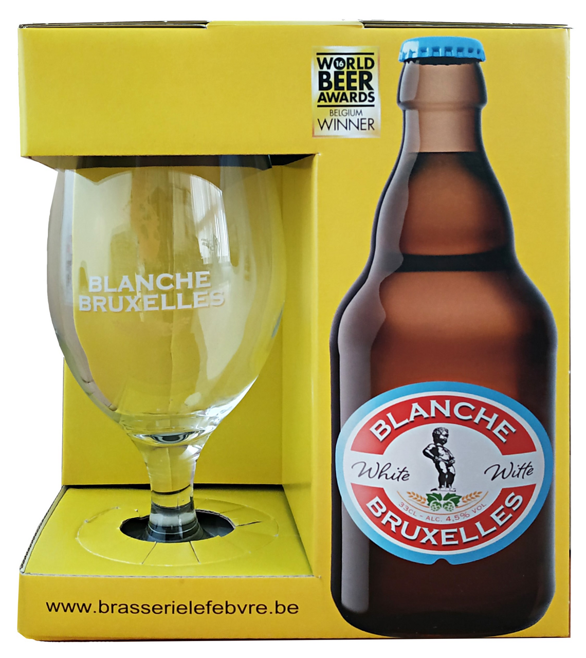 Напиток пивной Blanche Bruxelles в подарочной упаковке с бокалом (0.33л x 3шт), 0.99л