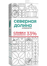 Сливки Северная долина Professional Line ультрапастеризованные для взбивания 33%, 1л