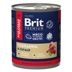 Корм влажный Brit для собак всех пород говядина и сердце, 850г
