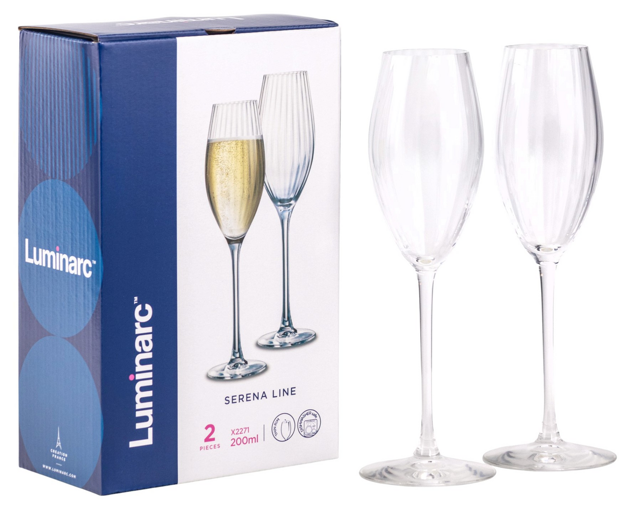 Изображение товара Набор бокалов для шампанского Luminarc Serena Line 2 шт 200 мл элегантный классический дизайн