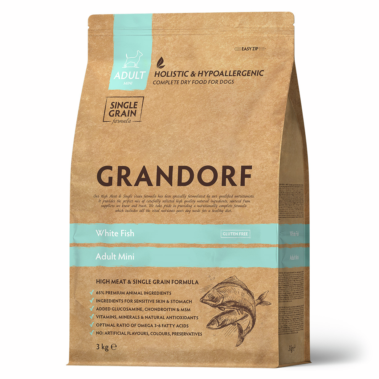 Изображение товара Корм сухой Grandorf для собак мелких пород белая рыба, 3кг