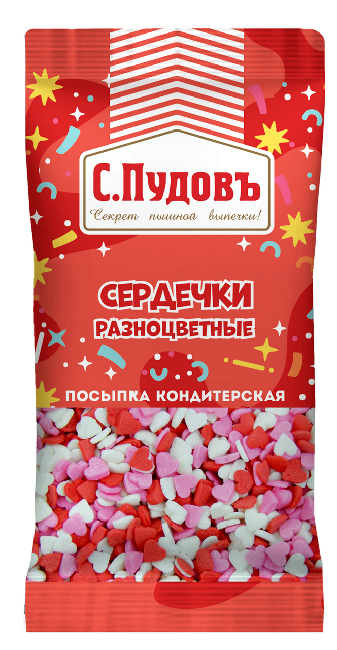 Посыпка С.Пудовъ сердечки разноцветная, 10г