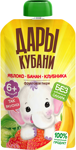 Пюре детское Дары Кубани яблоко, банан и клубника, 90г