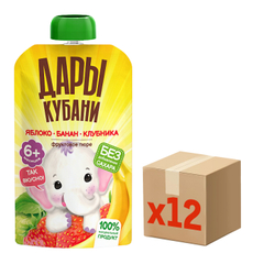Пюре детское Дары Кубани яблоко, банан и клубника, 90г x 12 шт