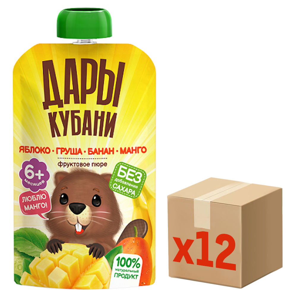 Пюре детское Дары Кубани яблоко, банан и манго, 90г x 12 шт