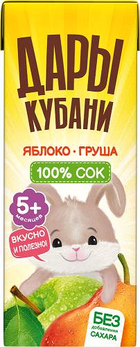 Сок детский Дары Кубани яблоко и груша, 200мл