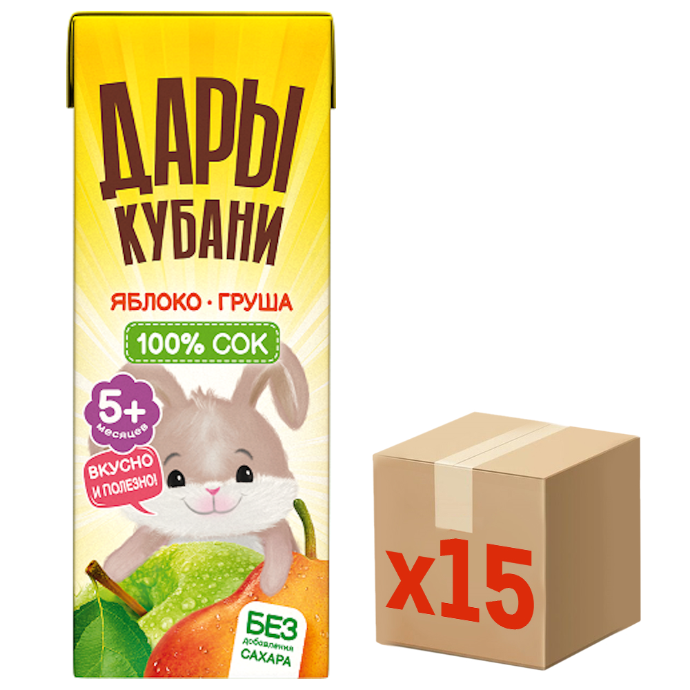 Сок детский Дары Кубани яблоко и груша, 200мл x 15 шт