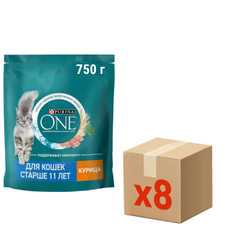Корм сухой Purina One для пожилых кошек старше 11 лет с курицей и цельными злаками, 750г x 8 шт