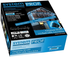 Электрогирлянда сосульки Glos System Prof 50Led (12 Flash Led) синий и холодный белый, 3 x 0.4м