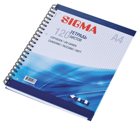 Изображение товара SIGMA Тетрадь на спирали А4 с твердой обложкой в клетку белая, 120 листов
