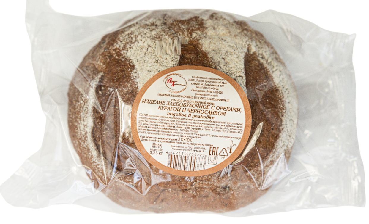 Хлеб Анапский ХК с орехами, курагой и черносливом, 250г